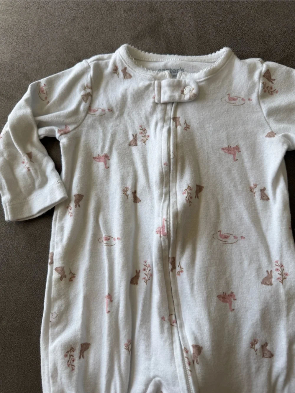 Carters Baby One-Piece Sleeper with Pink Animal Print Bunny Ducks